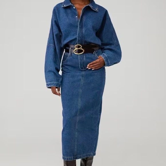 NWT Ronny Kobo Sebastian Denim Point Collar Neck Long Dolman Sleeve Midi dress - Picture 9 of 10